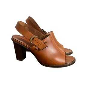 Robert Clergerie Womens Sandals size 9.5 Leather Brown Block Heel Slingback